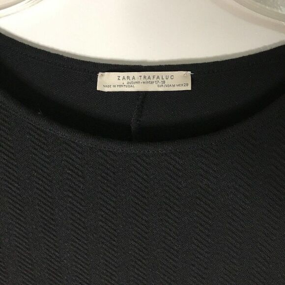 ZARA black bodycon knit midi dress fur cuff sleeve detail medium - Picture 6 of 6